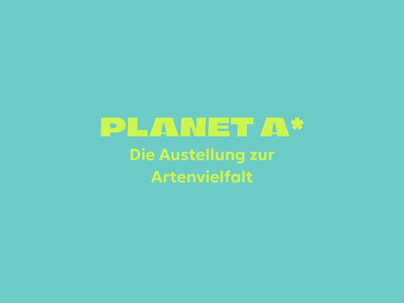 Titel der Ausstellung: "Planet*" auf farbigem Hintergrund.